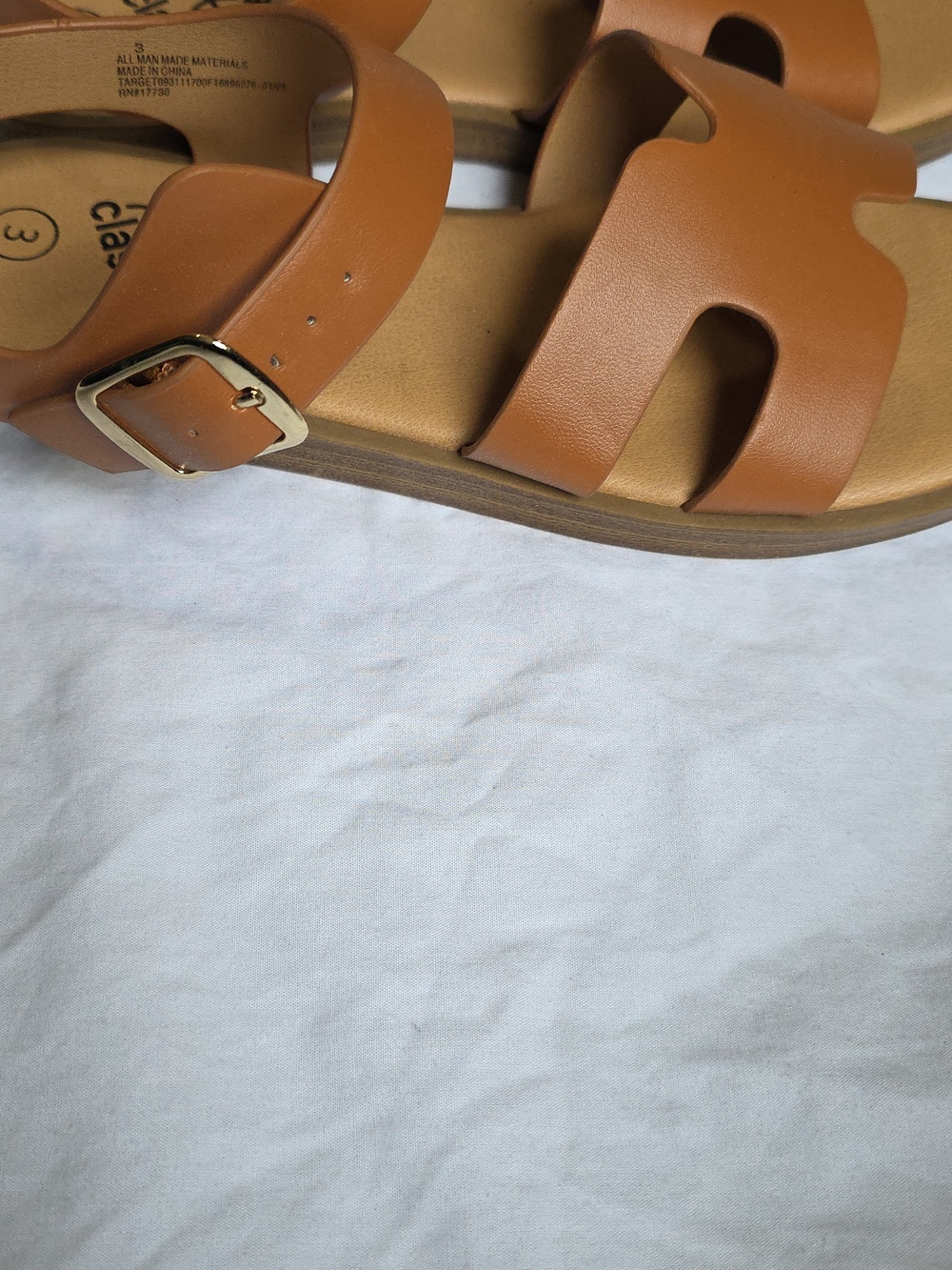 Tan Leather Look Open-Toe Buckle Sandals Art Class Girls Size 3 - Picture 4 of 5